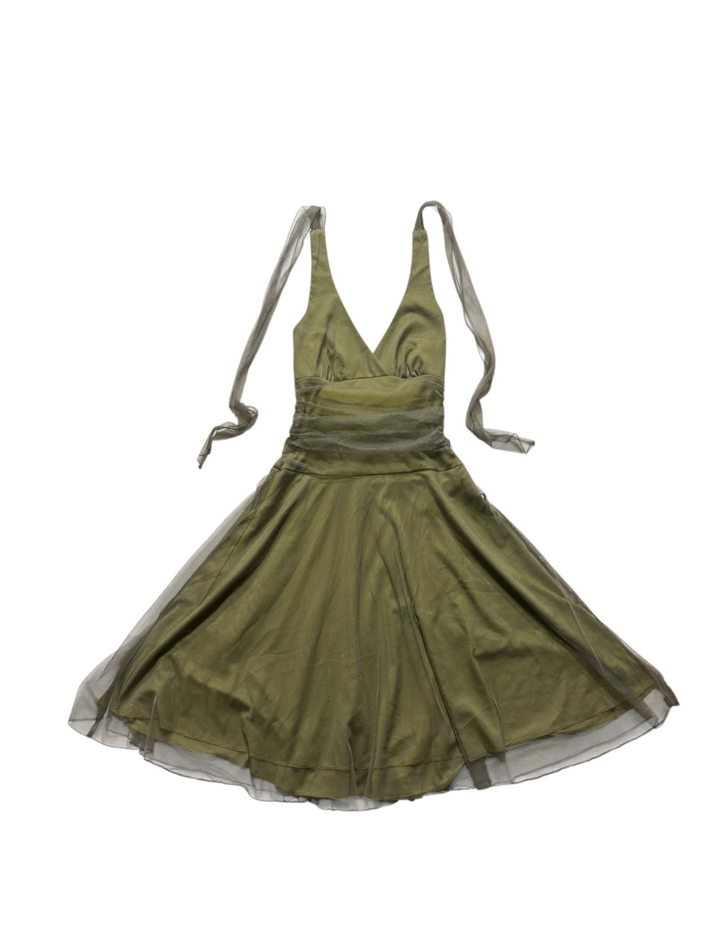 Olive Green Y2K V-Neck Halter A-Line Dress